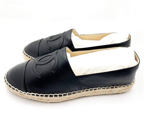 chanel black leather espadrilles price|Chanel leather espadrille flats.